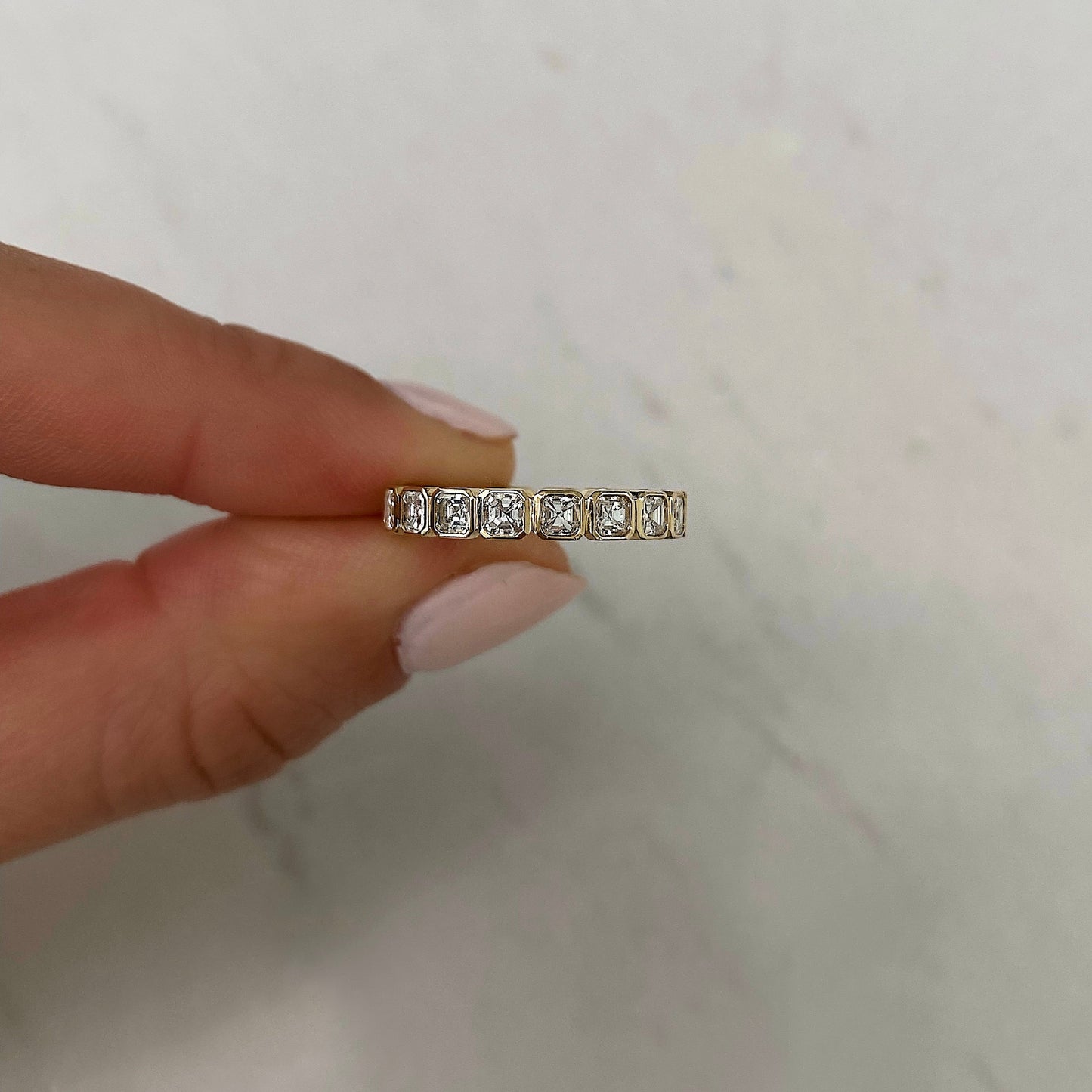 Asscher Cut Bezel Diamond Wedding Band For Women