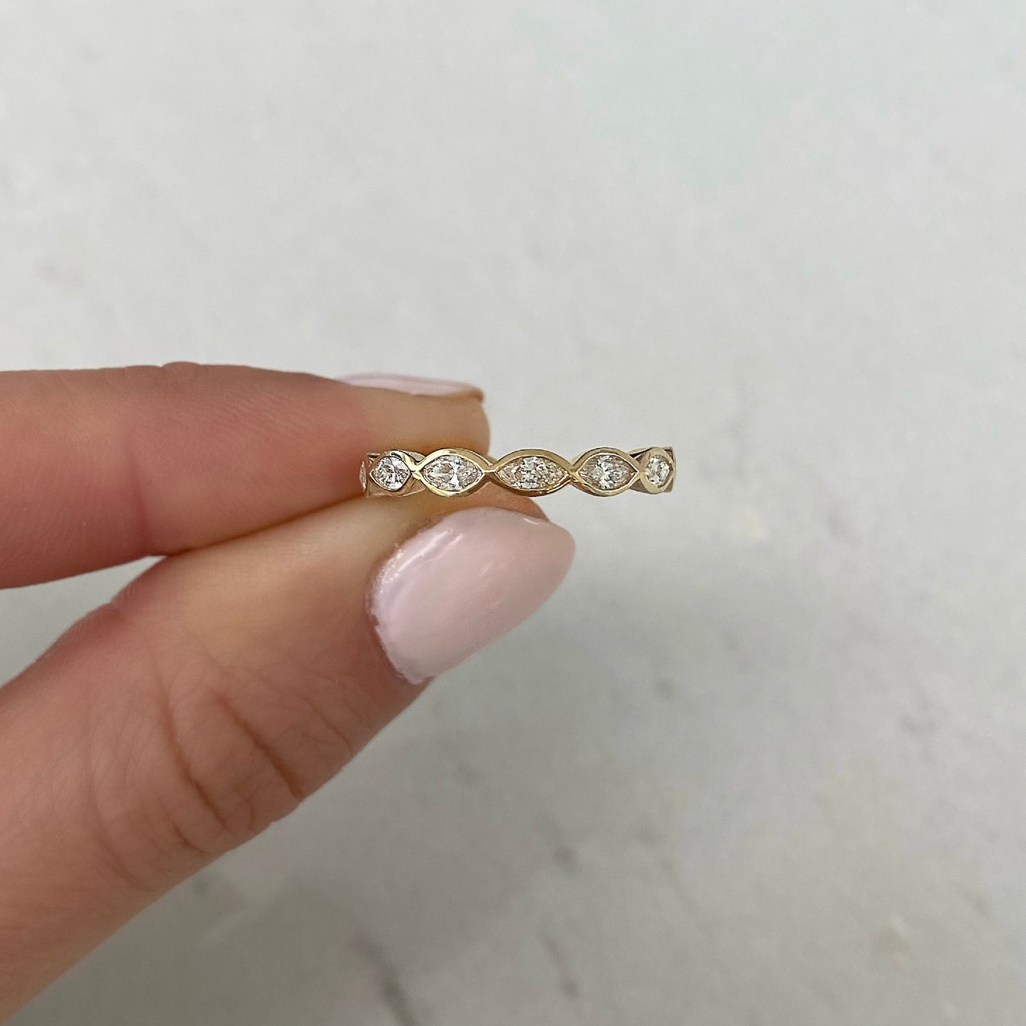 Marquise Cut Bezel Diamond Wedding Band For Women