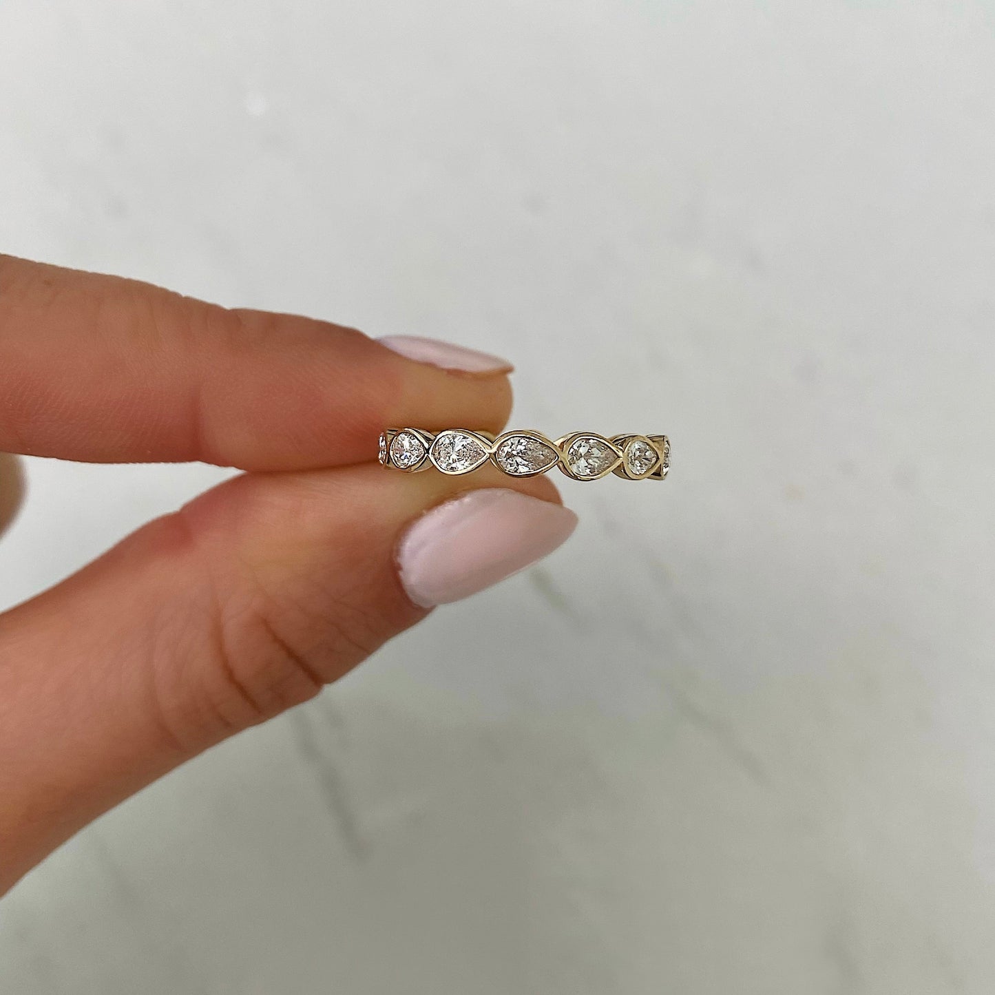 Pear Cut Bezel Diamond Wedding Band For Women