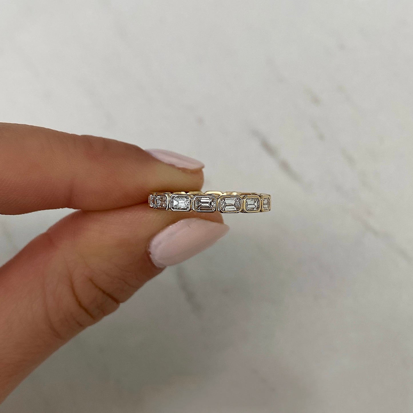 Emerald Cut Bezel Diamond Wedding Band For Women
