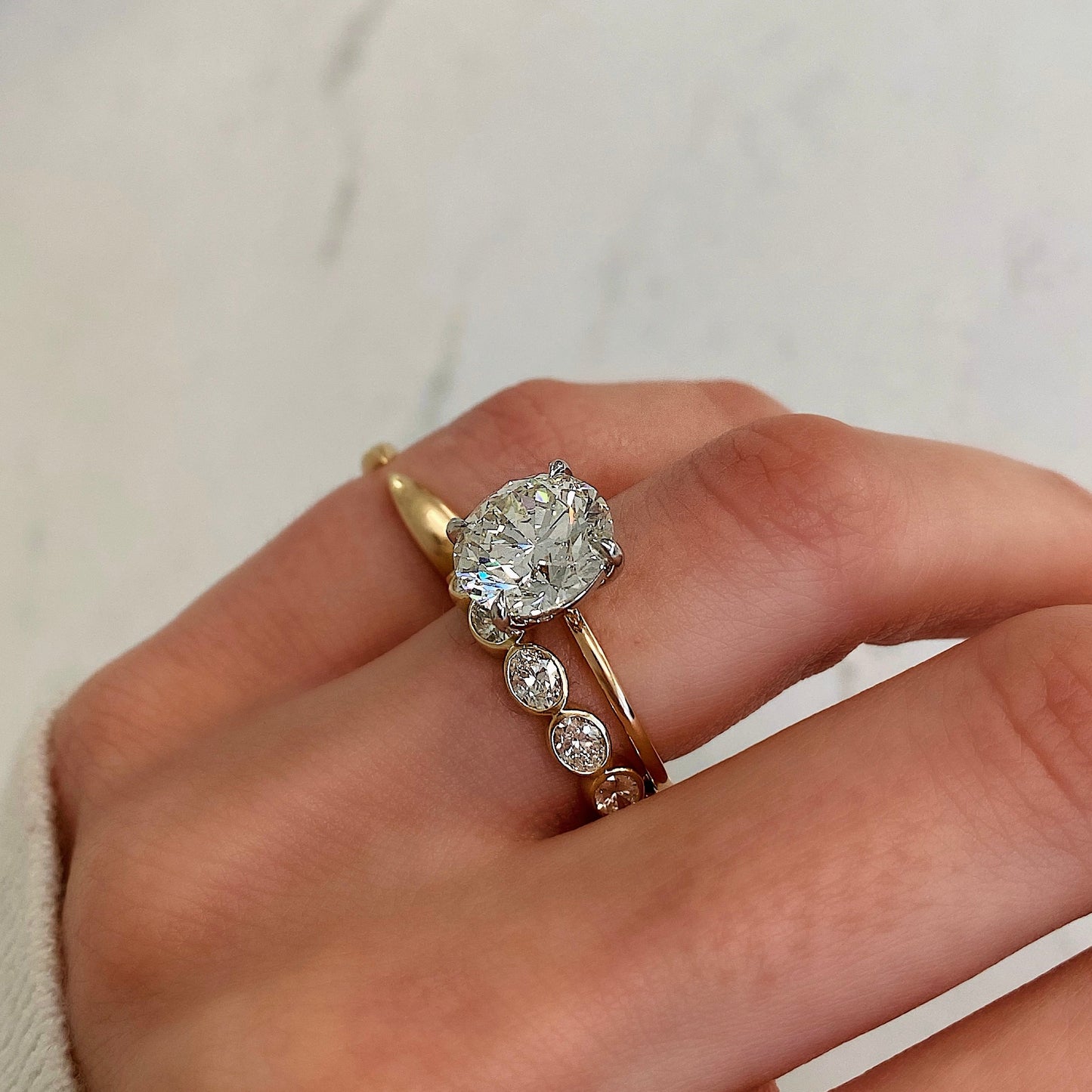 Oval Cut Bezel Diamond Wedding Band For Women
