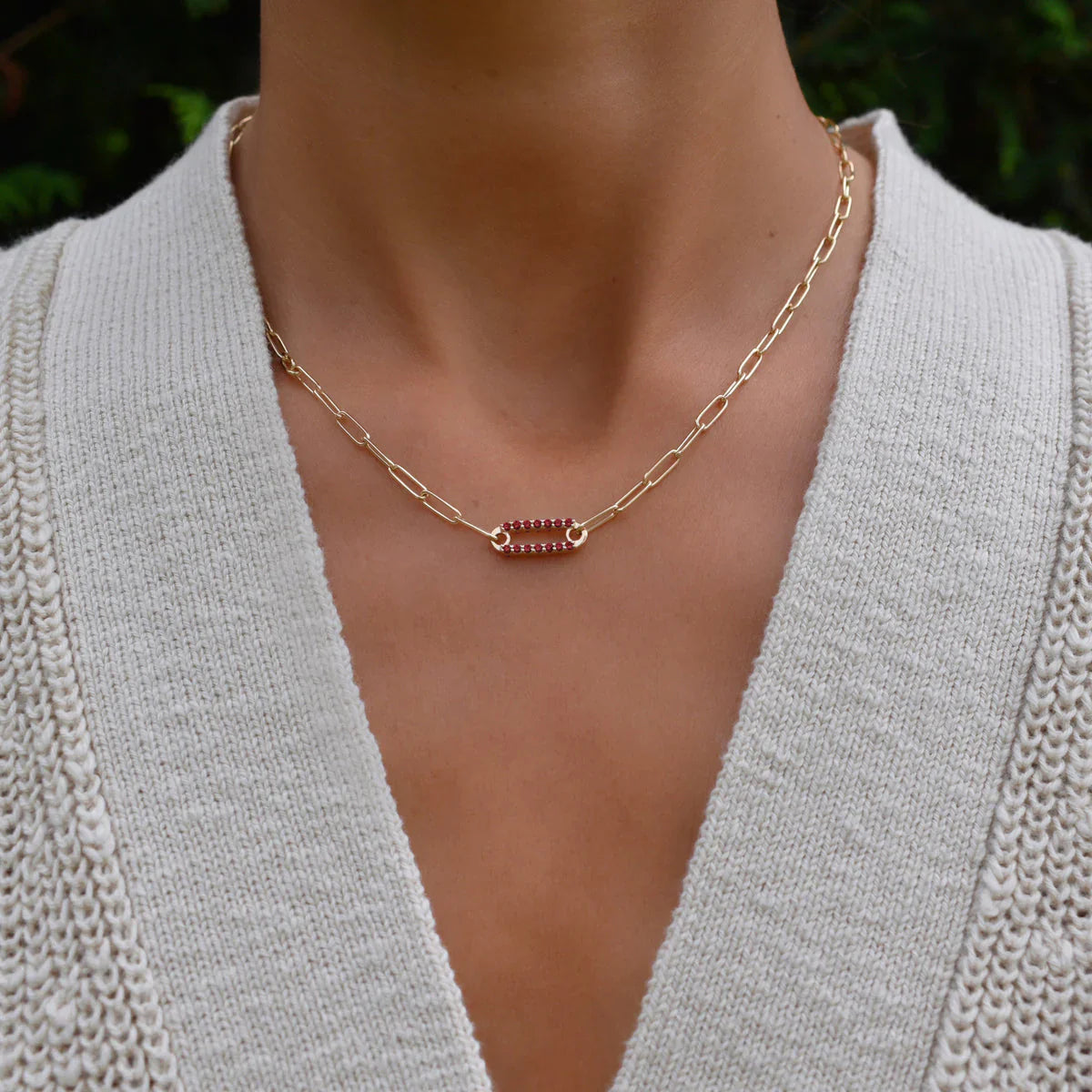 2.50 TCW Round Cut Safety Pin Moissanite Necklace-January Birthstone