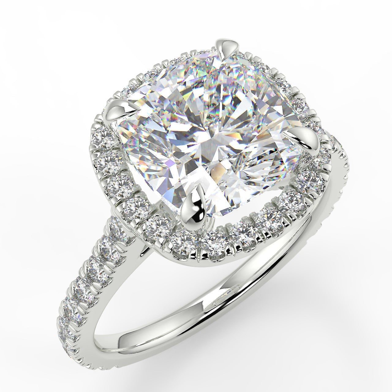 2.15 CT Cushion Moissanite Halo Engagement Ring