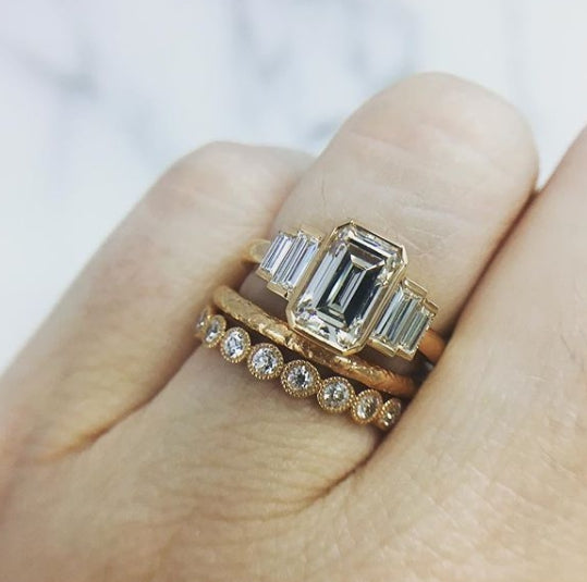0.92ct Emerald Cut Moissanite Diamond 5 Stone Engagement Ring