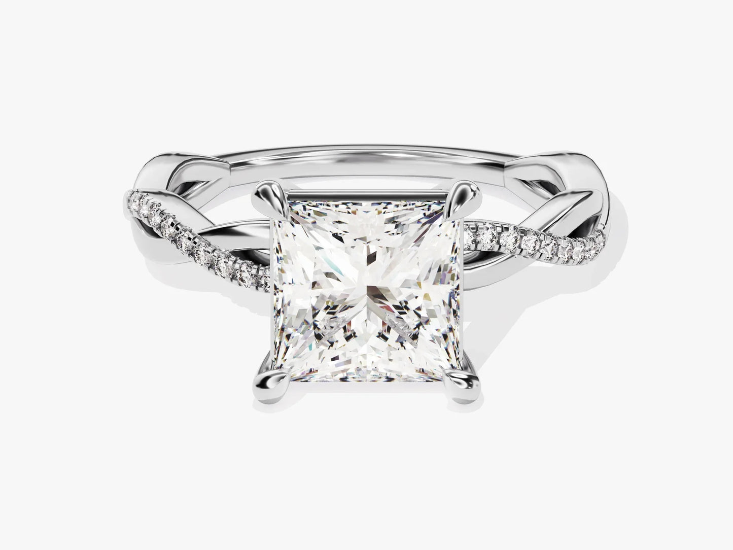 2.0CT Princess Diamond Twisted Pave Setting Moissanite Engagement Ring