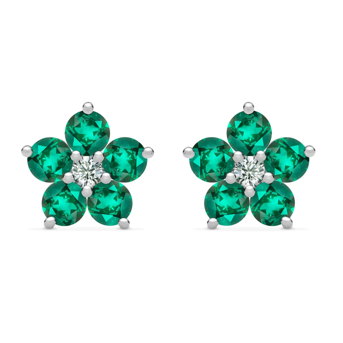 2.50TCW Round Floral Emerald Moissanite May Birthstone Stud Earrings