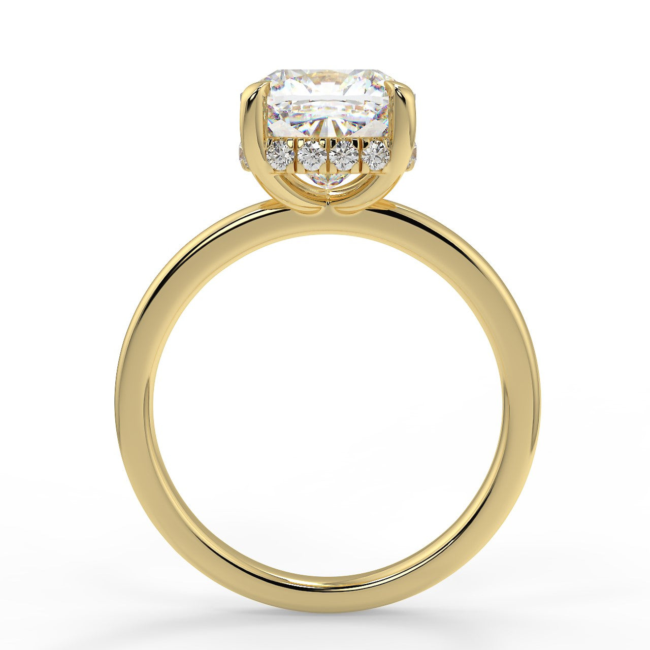 2.15 CT Cushion Moissanite Hidden Halo Engagement Ring