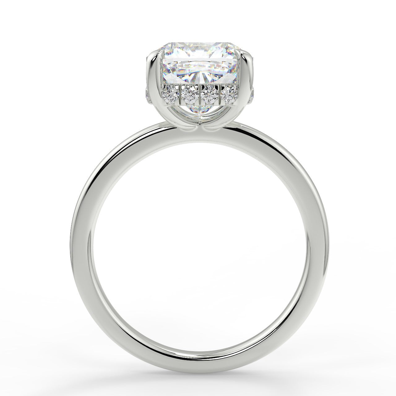 2.15 CT Cushion Moissanite Hidden Halo Engagement Ring