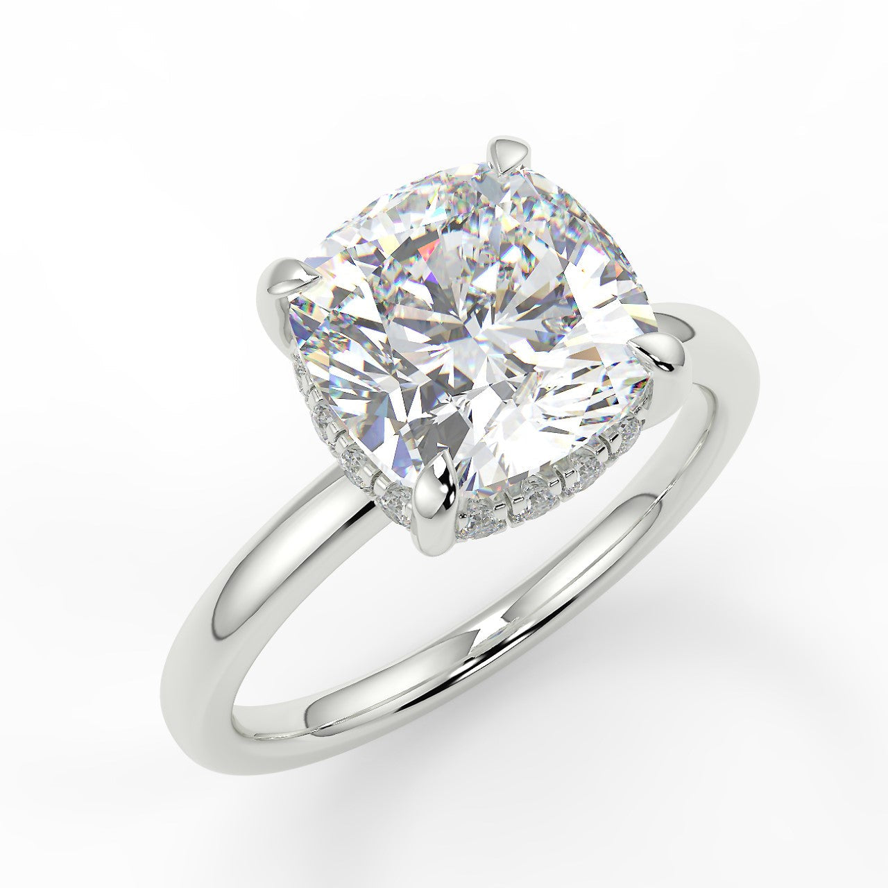 2.15 CT Cushion Moissanite Hidden Halo Engagement Ring