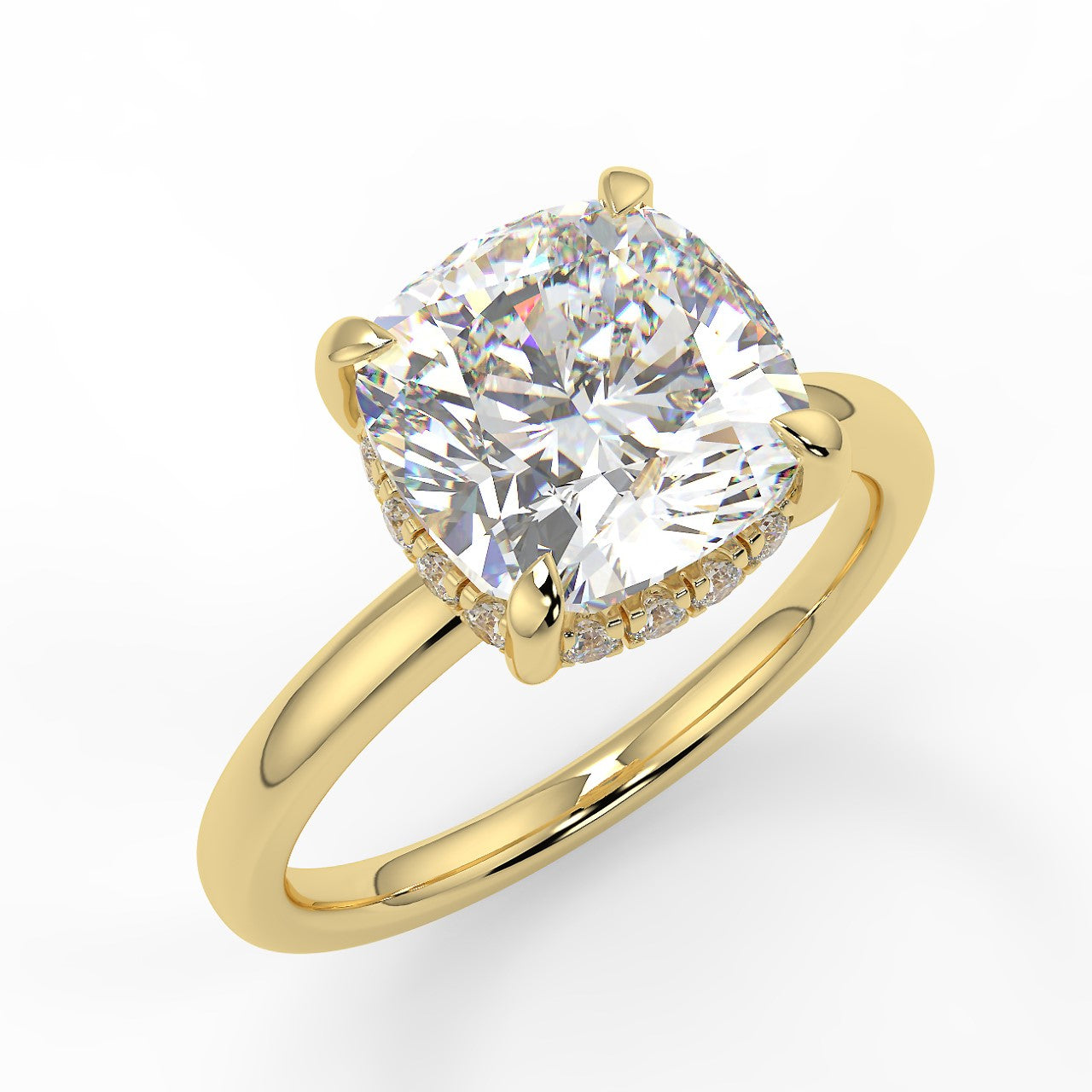 2.15 CT Cushion Moissanite Hidden Halo Engagement Ring