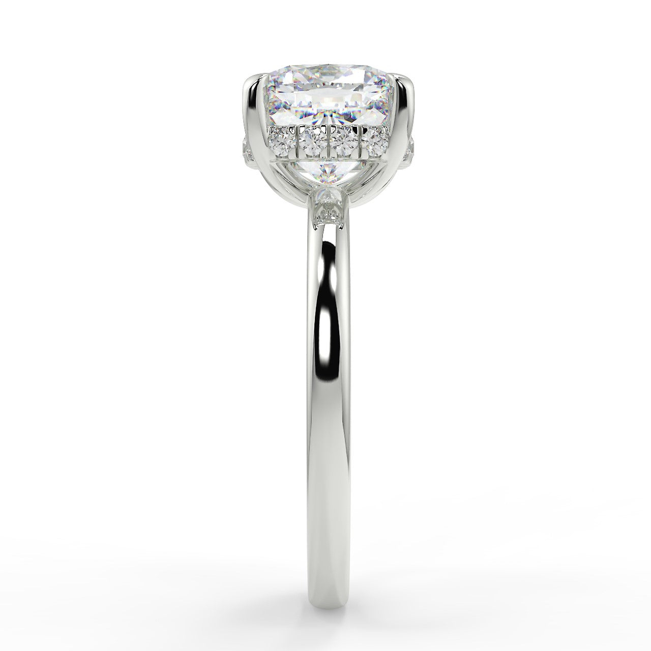 2.15 CT Cushion Moissanite Hidden Halo Engagement Ring