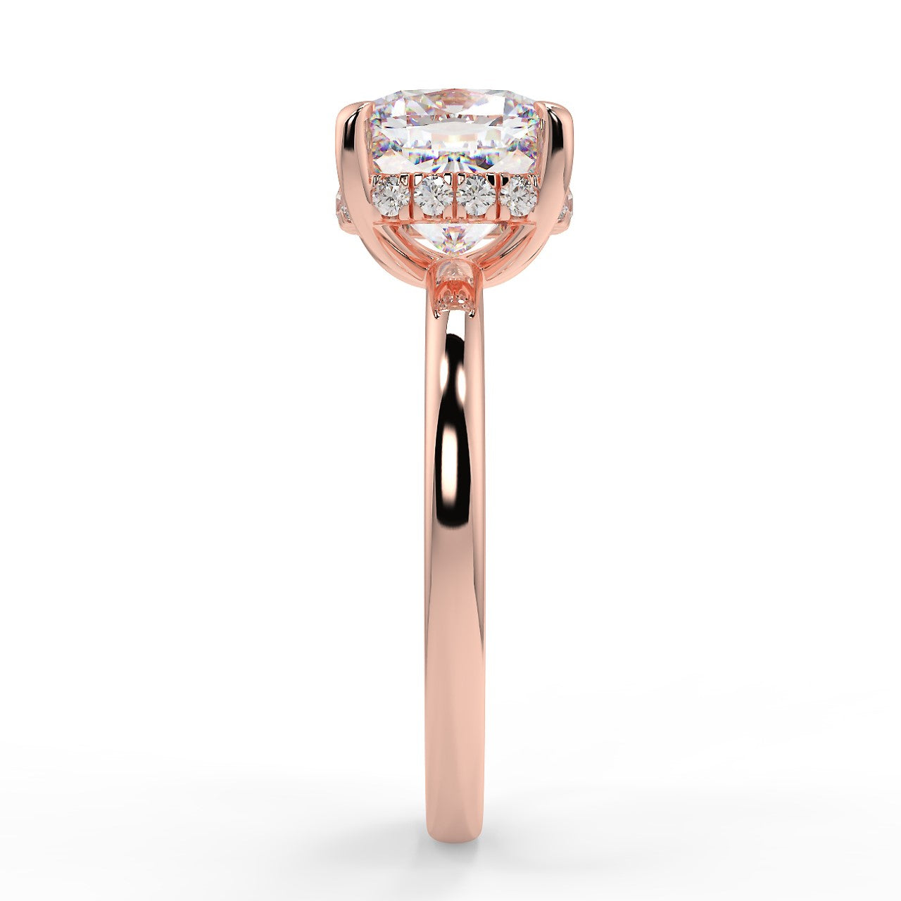 2.15 CT Cushion Moissanite Hidden Halo Engagement Ring