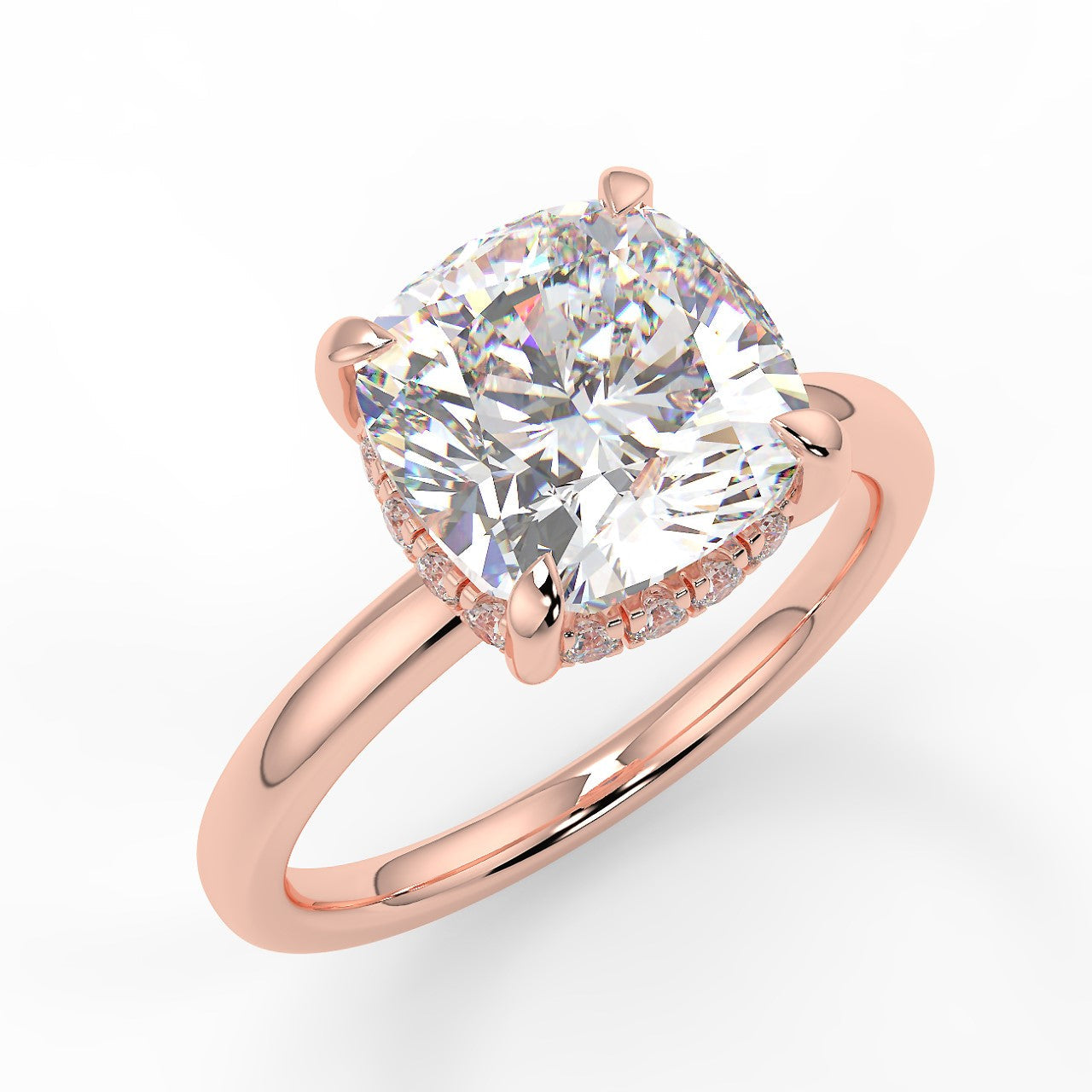 2.15 CT Cushion Moissanite Hidden Halo Engagement Ring