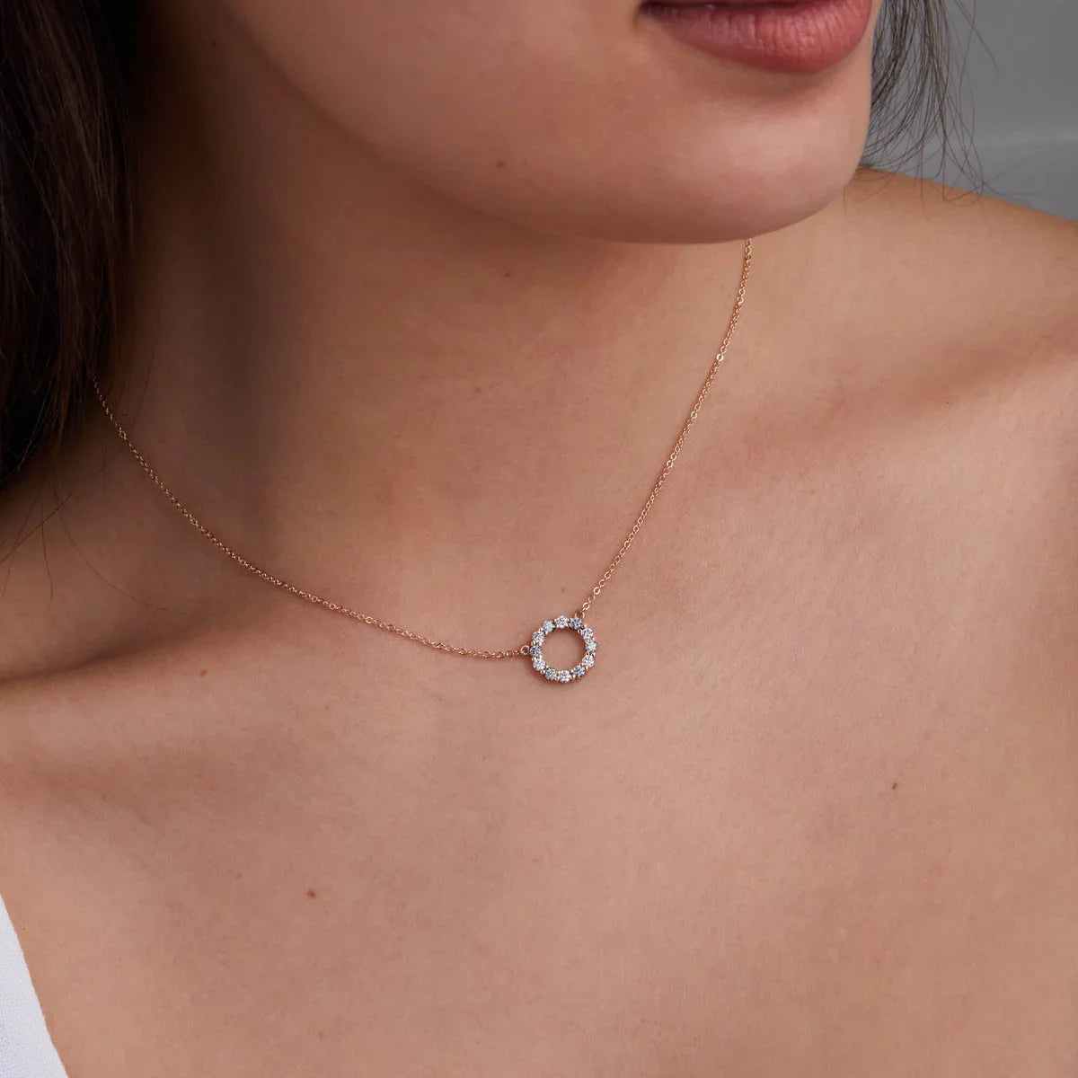 1.45TCW Round Open Circle Moissanite March Birthstone Necklace