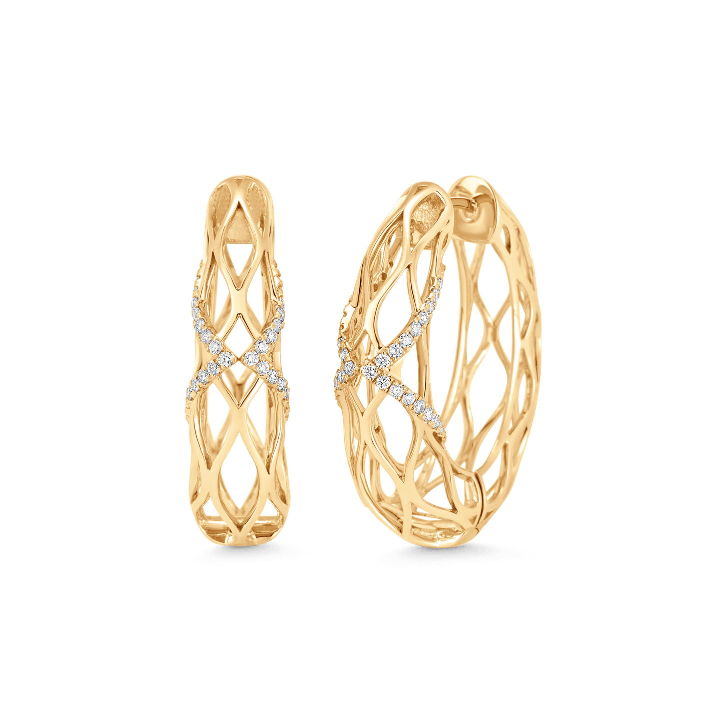 0.53 TCW Round Moissanite Diamond Dentelle Hoops Earrings