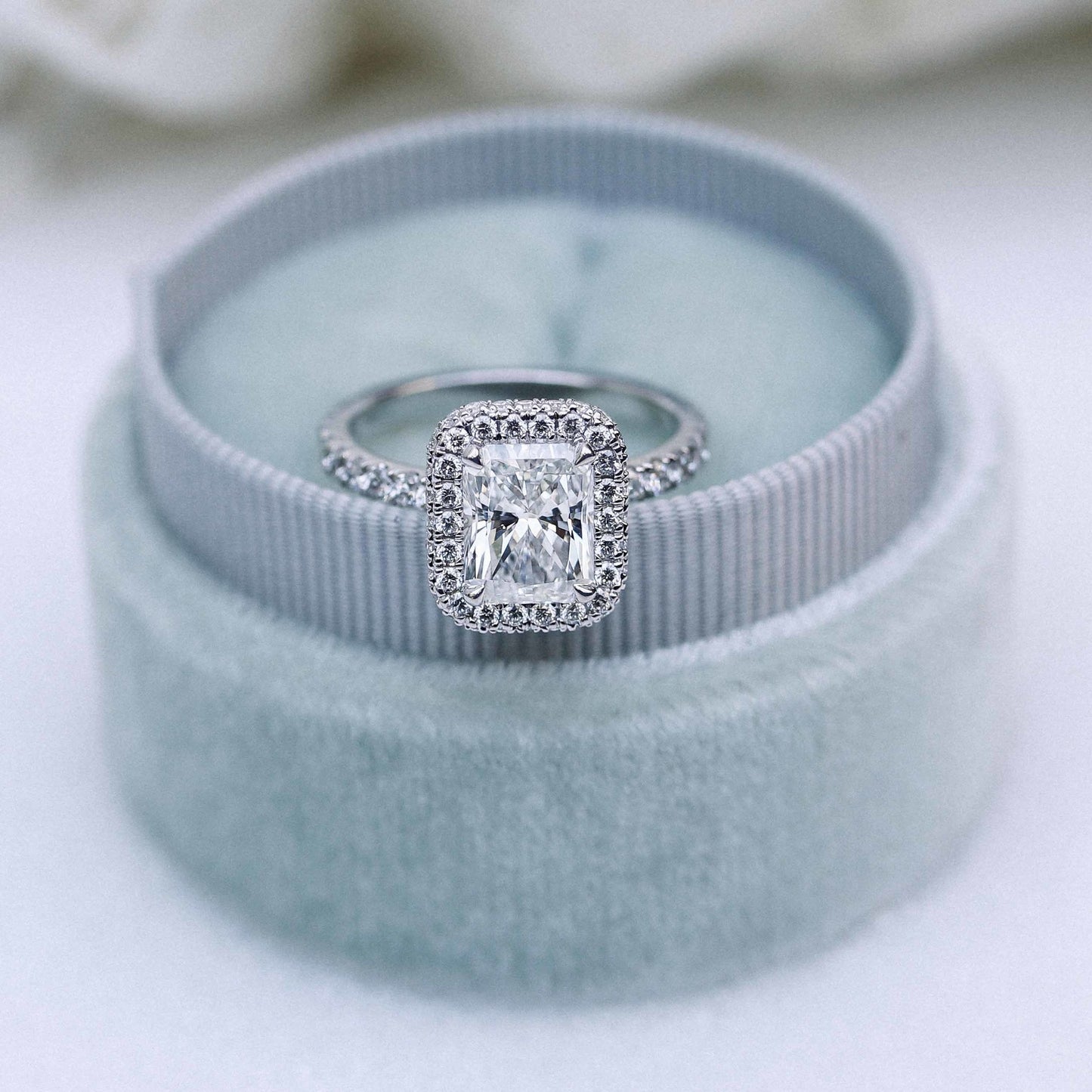 1.50CT Radiant Cut Moissanite Double Halo Diamond Engagement Ring