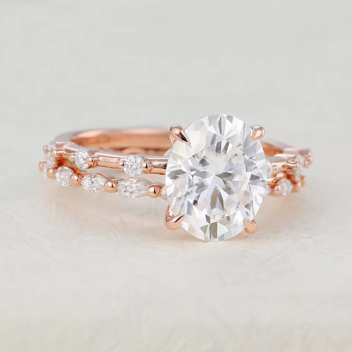 3.0 CT Oval Moissanite Dainty Pave Bridal Ring Set