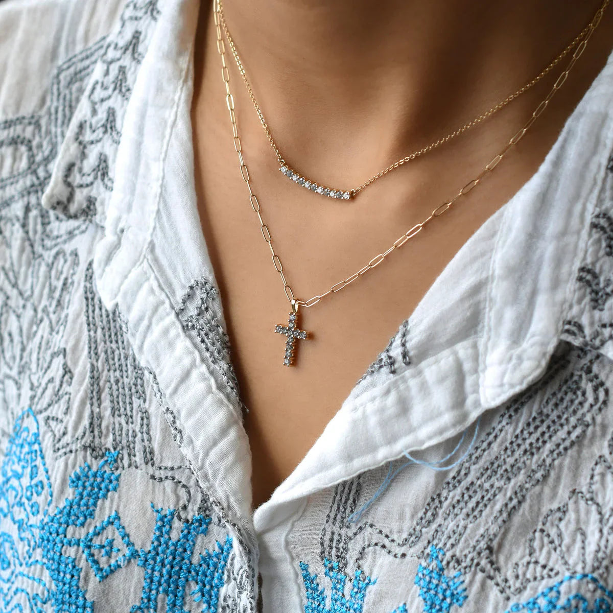 1.32TCW Round Diamond Cross Moissanite April Birthstone Pendant Necklace