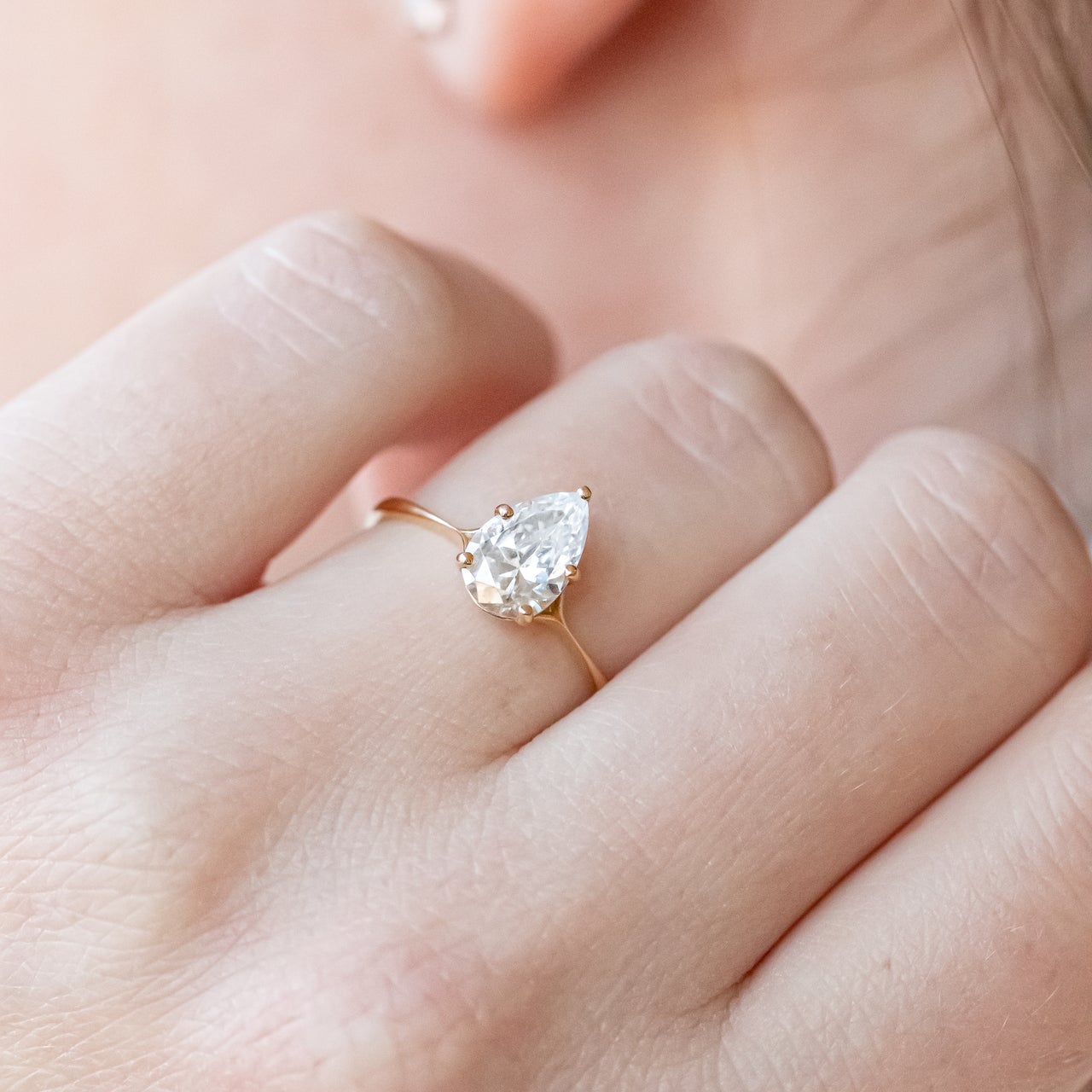 1.93CT Pear Cut Solitaire Moissanite Engagement Ring in 14K Rose Gold