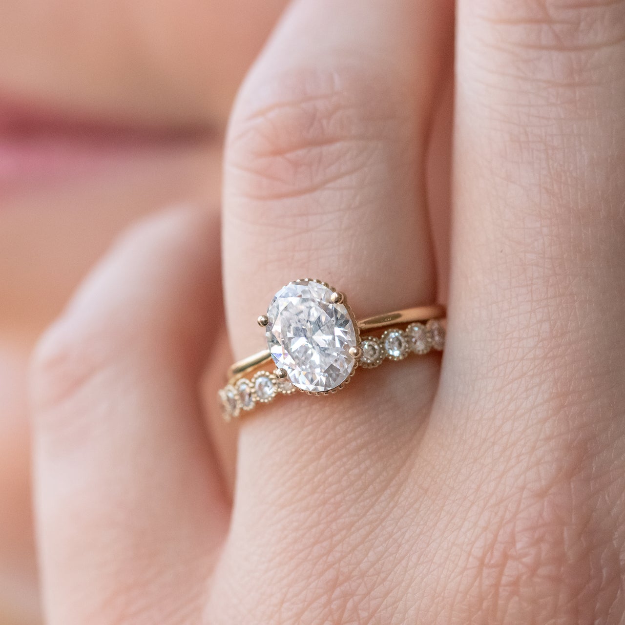 1.93CT Oval Cut Solitaire Moissanite Engagement Ring in 14K Rose Gold