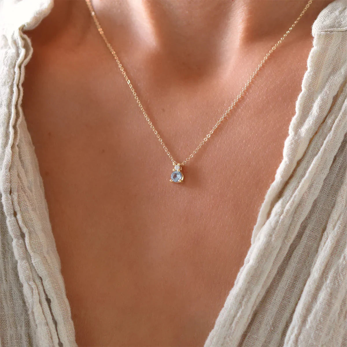 0.25CT Round Cut Aquamarine Moissanite March Birthstone Necklace
