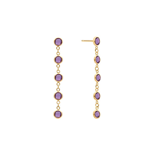 1.25 TCW Round Amethyst Moissanite February Birthstone Dangle Earrings