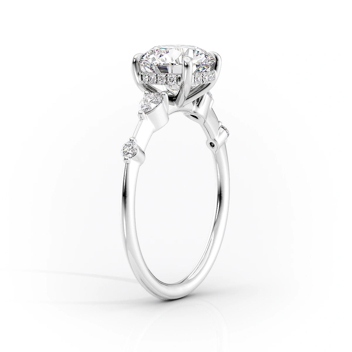 1.50 CT Round Moissanite Hidden Halo Engagement Ring