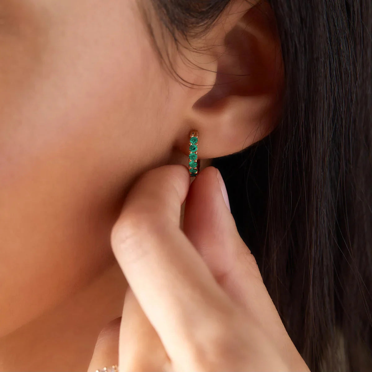 1.08TCW Round Emerald Gemstone Moissanite May Birthstone Hoop Earrings