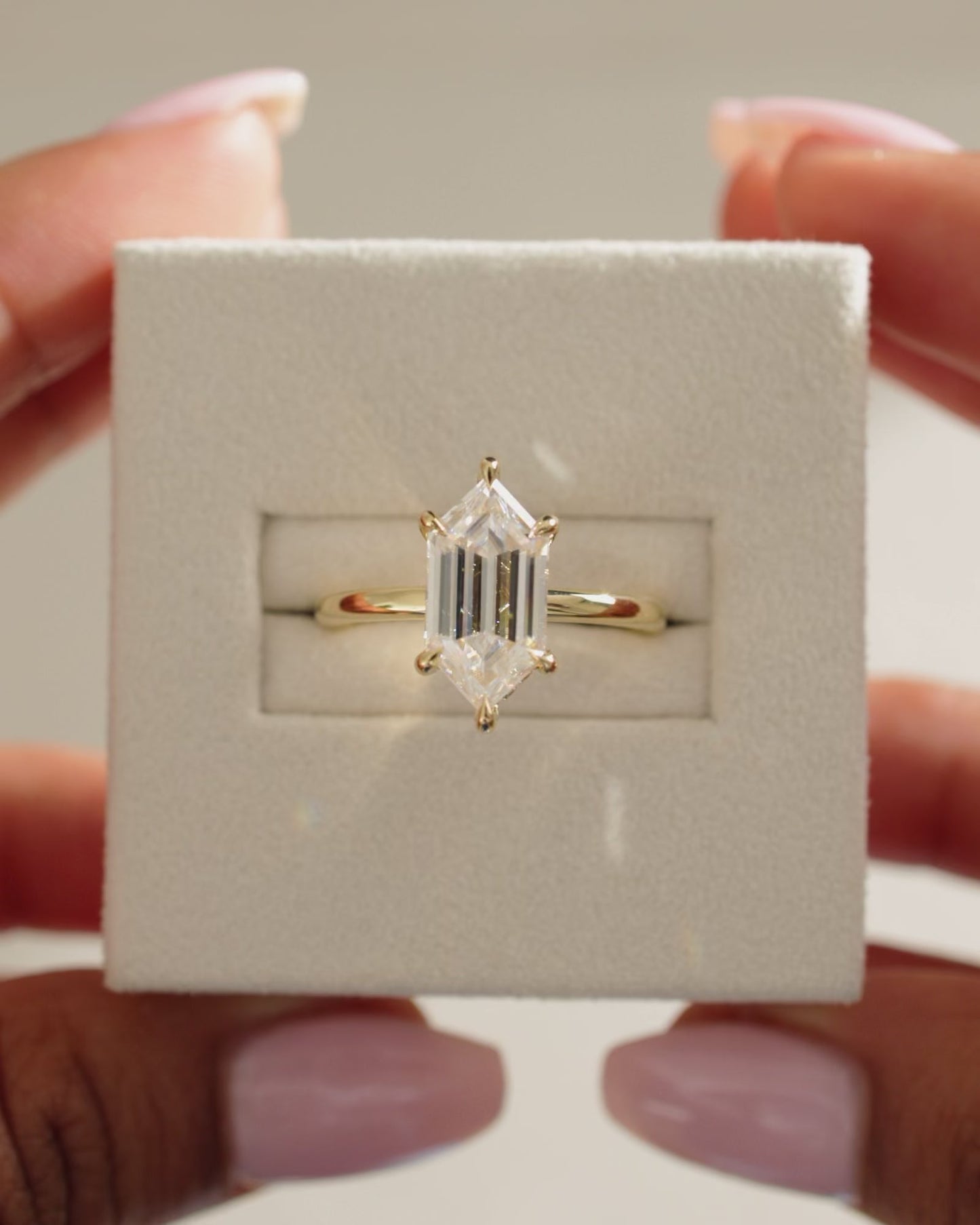 1.0 CT Kite Cut Diamond Hidden Halo Moissanite Engagement Ring