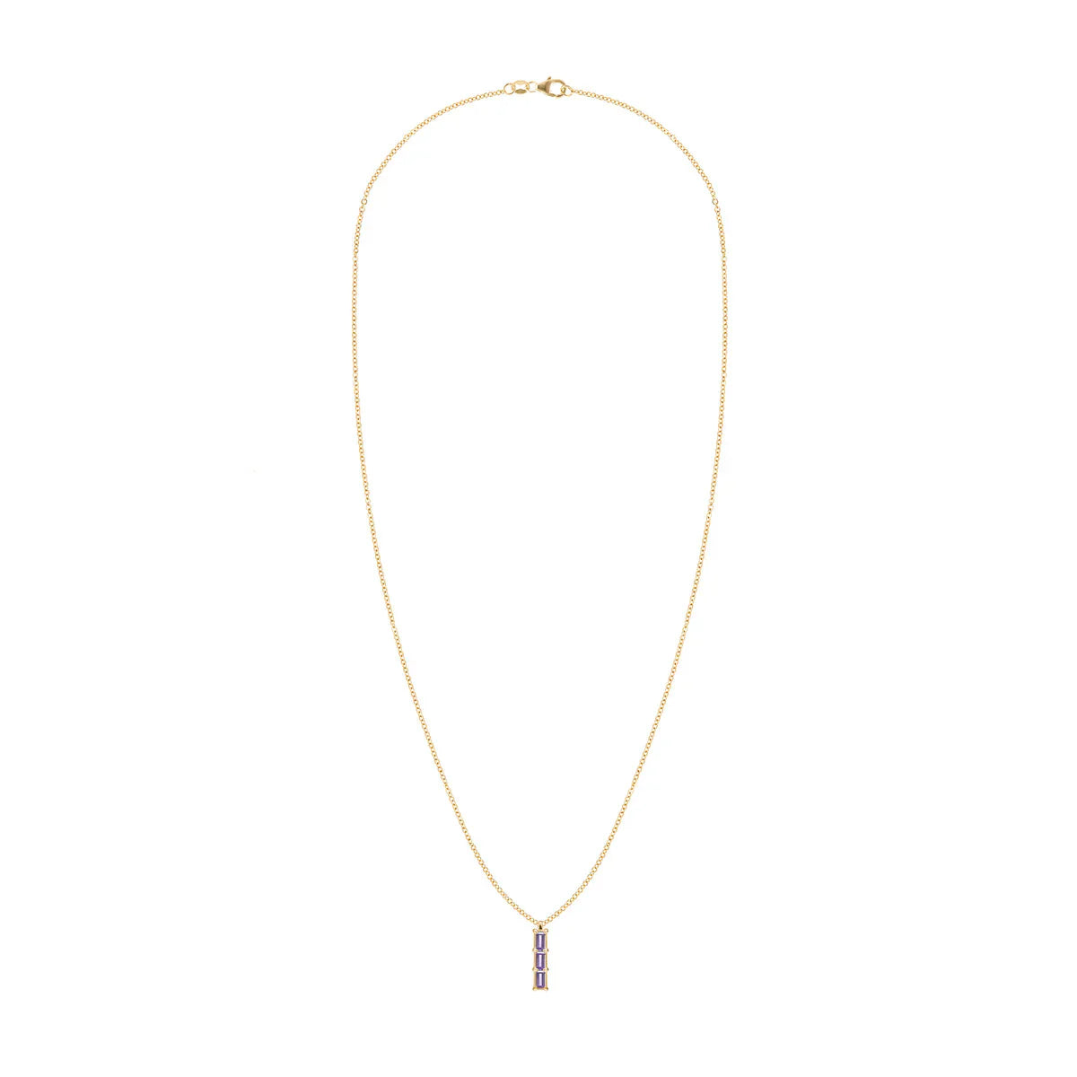 1.26 TCW Baguette Cut Three Stone Moissanite February Birthone Necklace