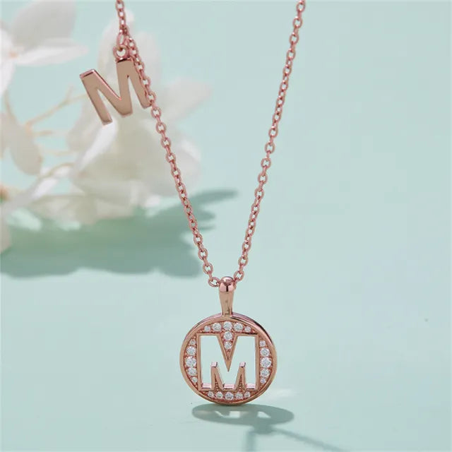 \ M \" Letter Moissanite Diamond Necklace for Women"