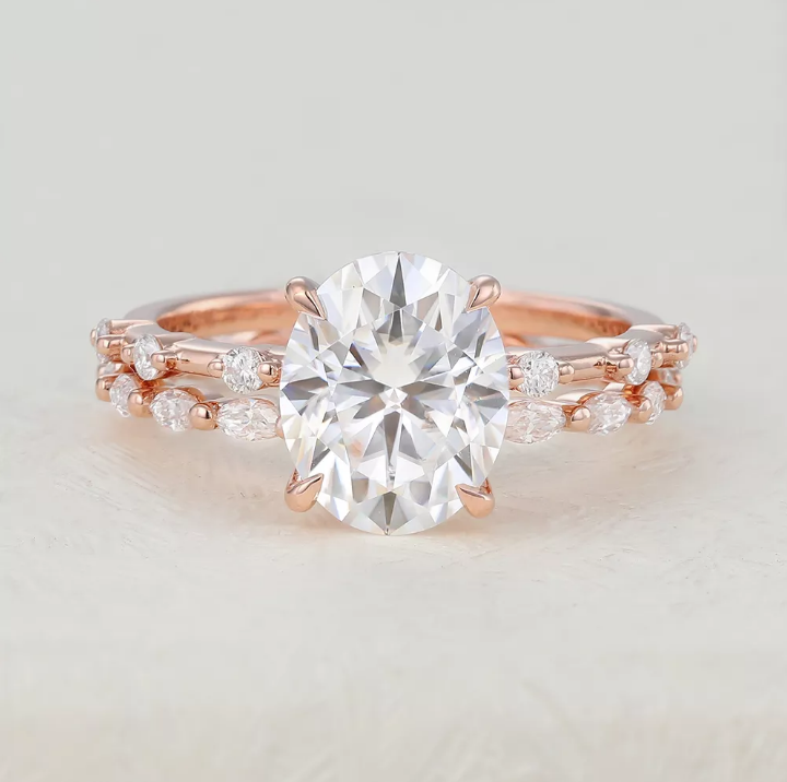 3.0 CT Oval Moissanite Dainty Pave Bridal Ring Set