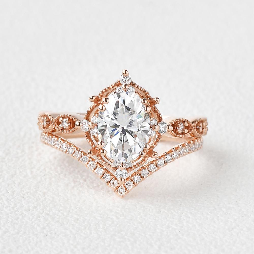 1.86CT Oval Moissanite Vintage Style Engagement Ring Bridal Set