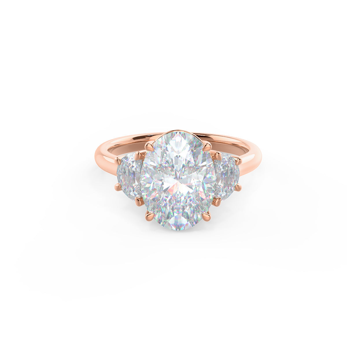 2.25CT Oval Cut Moissanite Half Moon Diamond Engagement Ring