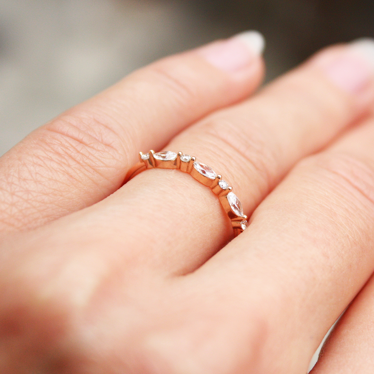 Marquise and Round Cut Half Eternity Wedding Band