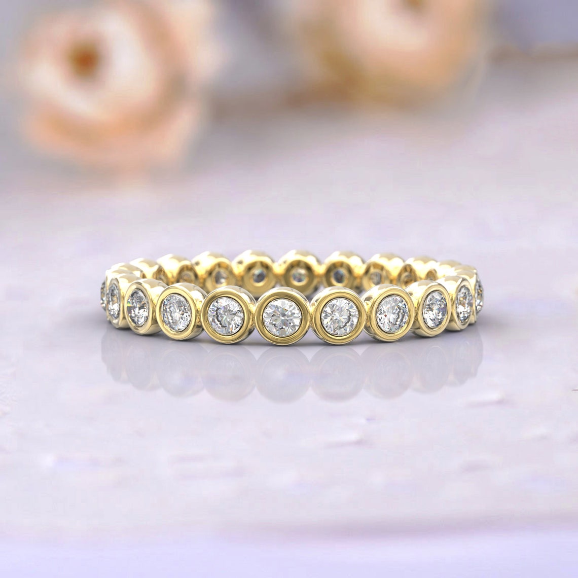 0.77 TCW Round Moissanite Bezel Wedding Band