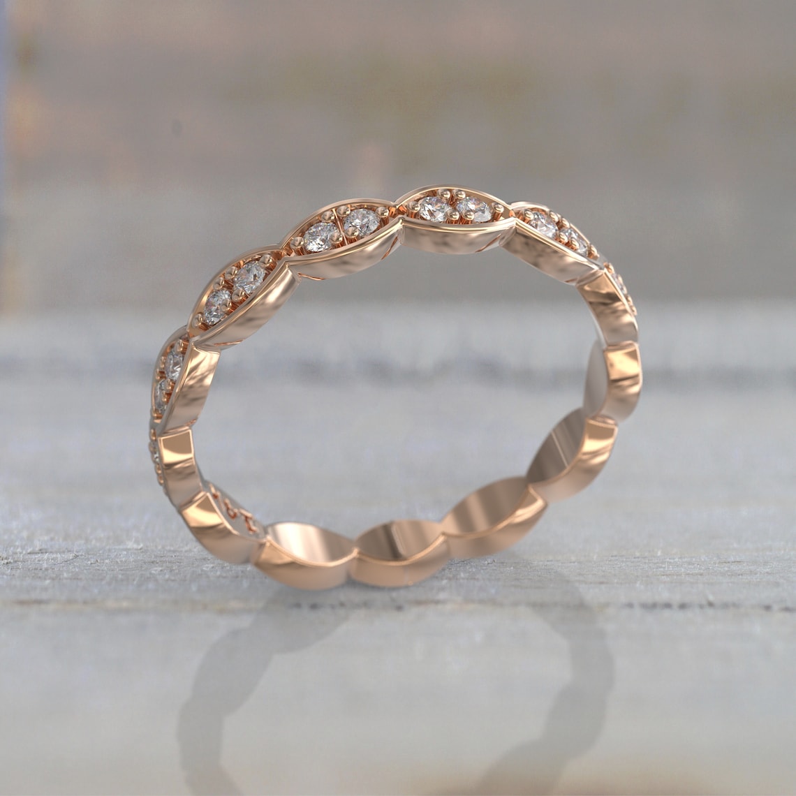 0.91 TCW Round Moissanite Vintage Wedding Band