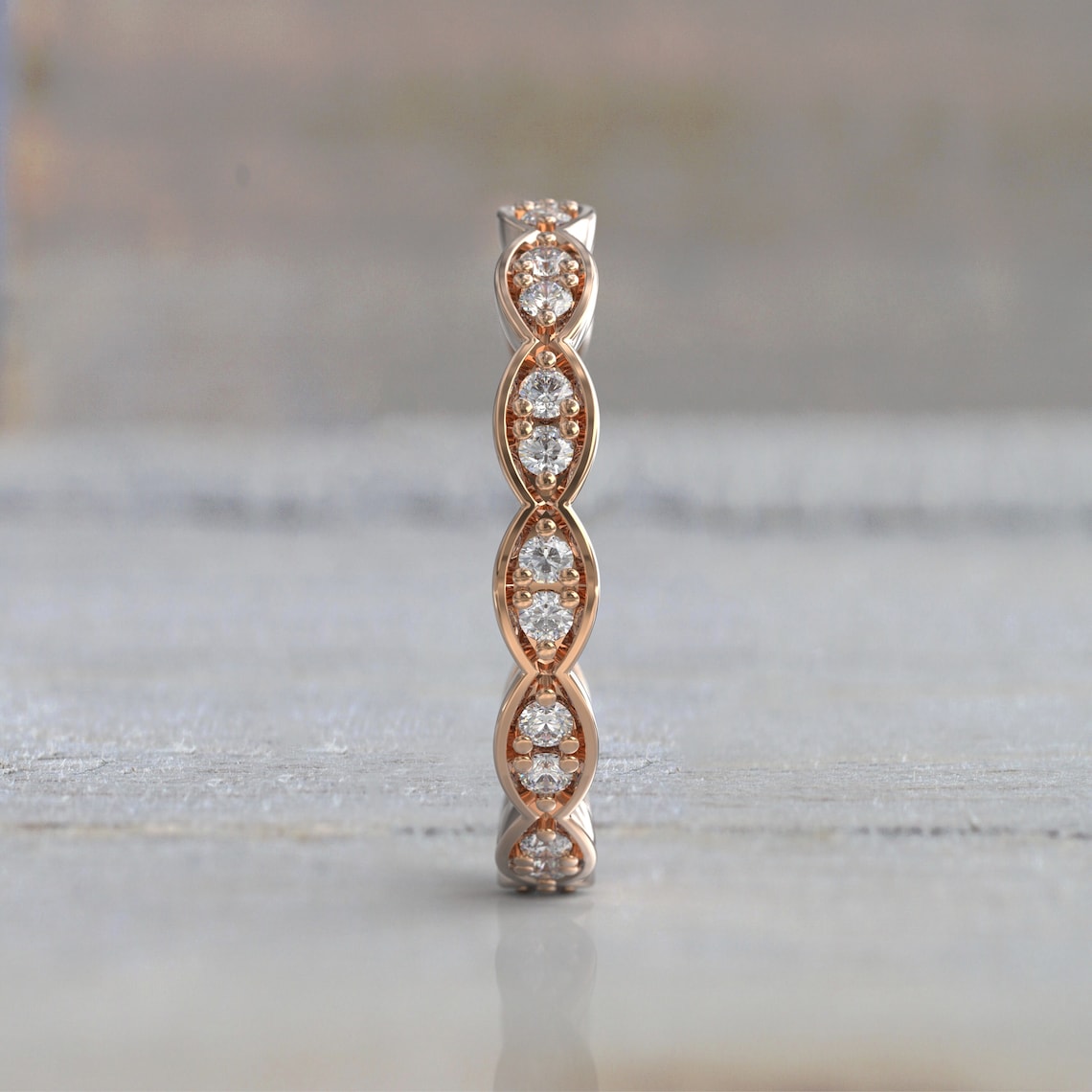 0.91 TCW Round Moissanite Vintage Wedding Band