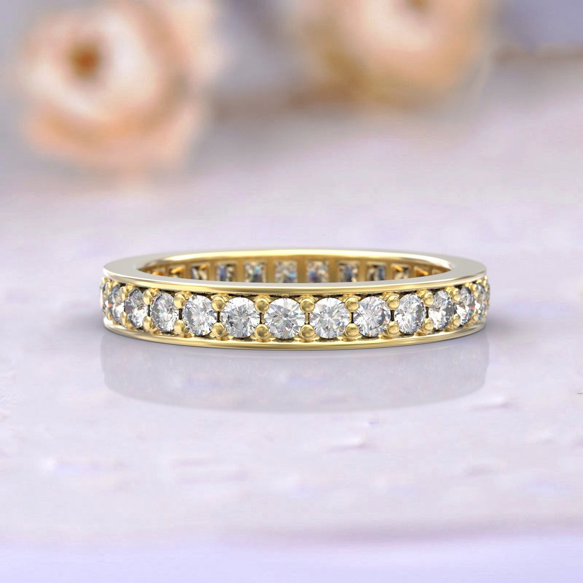 0.21 TCW Round Moissanite Channel Setting Wedding Band