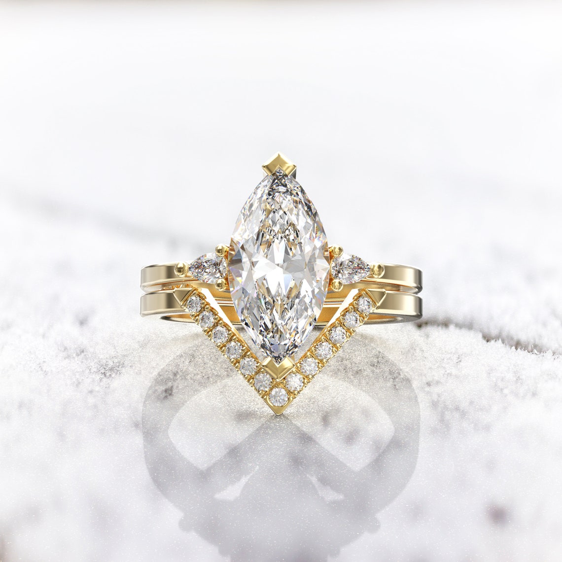0.12 TCW Round Moissanite V Shape Wedding Band