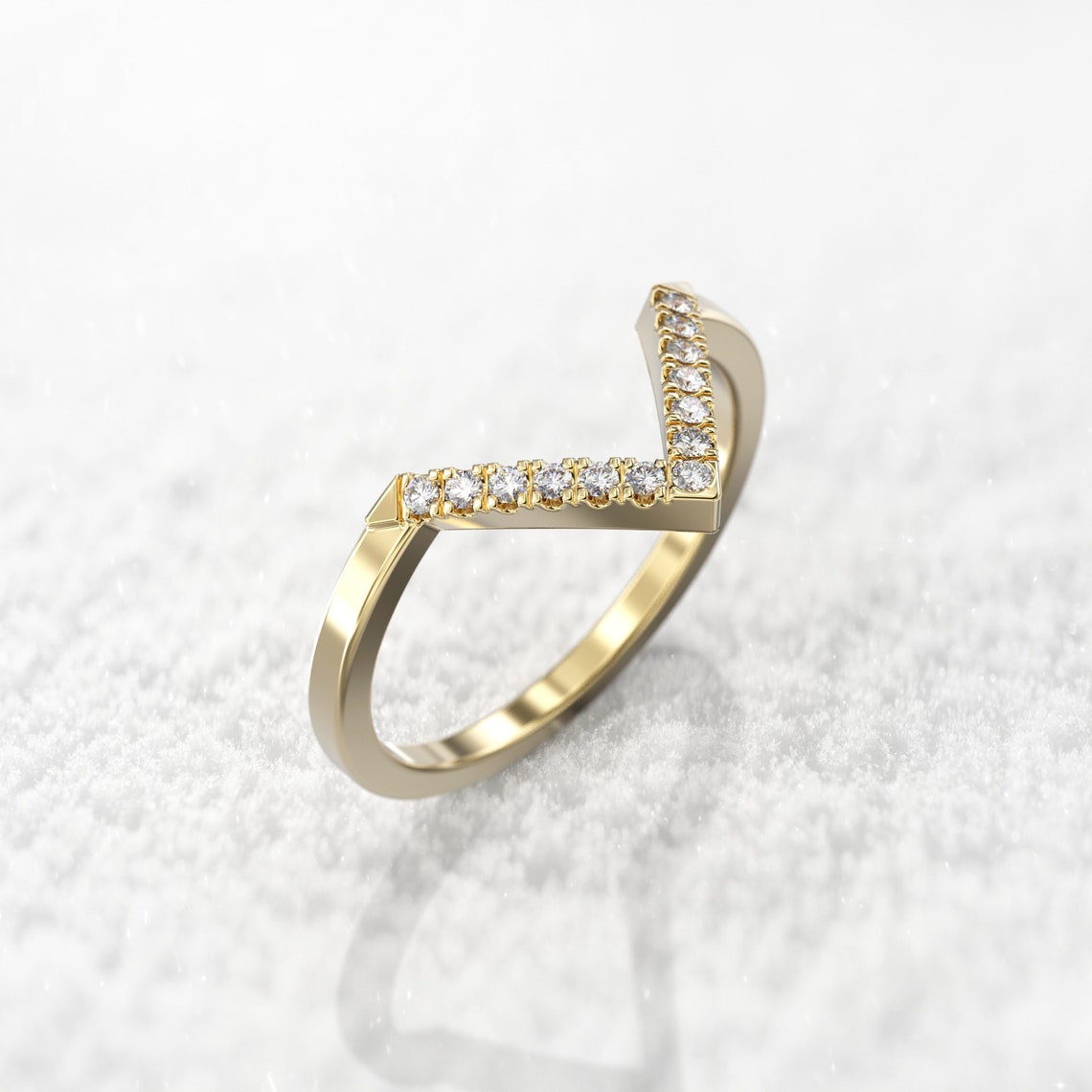 0.12 TCW Round Moissanite V Shape Wedding Band