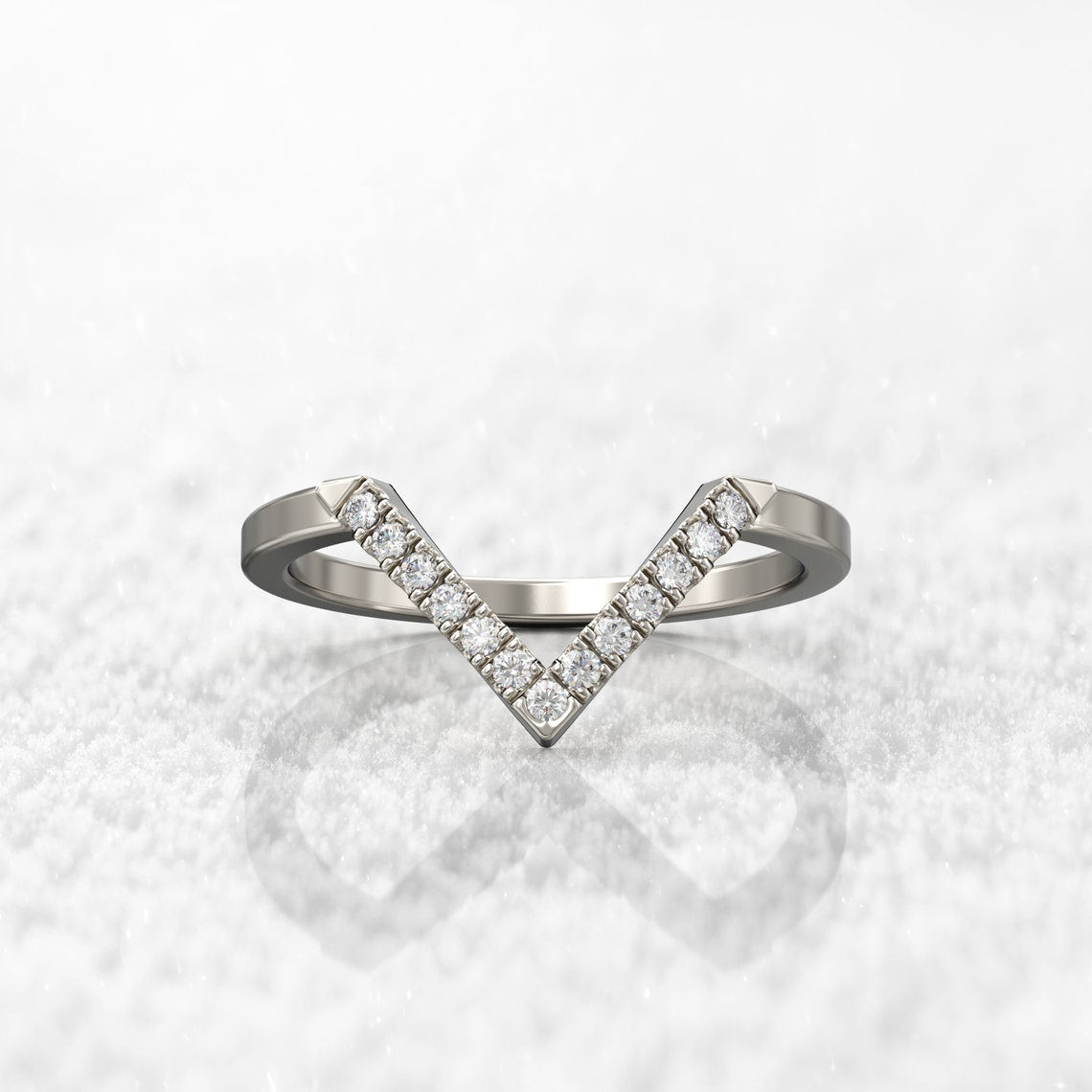 0.12 TCW Round Moissanite V Shape Wedding Band