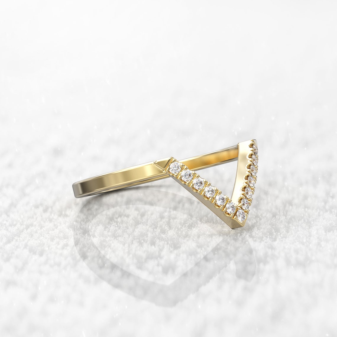 0.12 TCW Round Moissanite V Shape Wedding Band