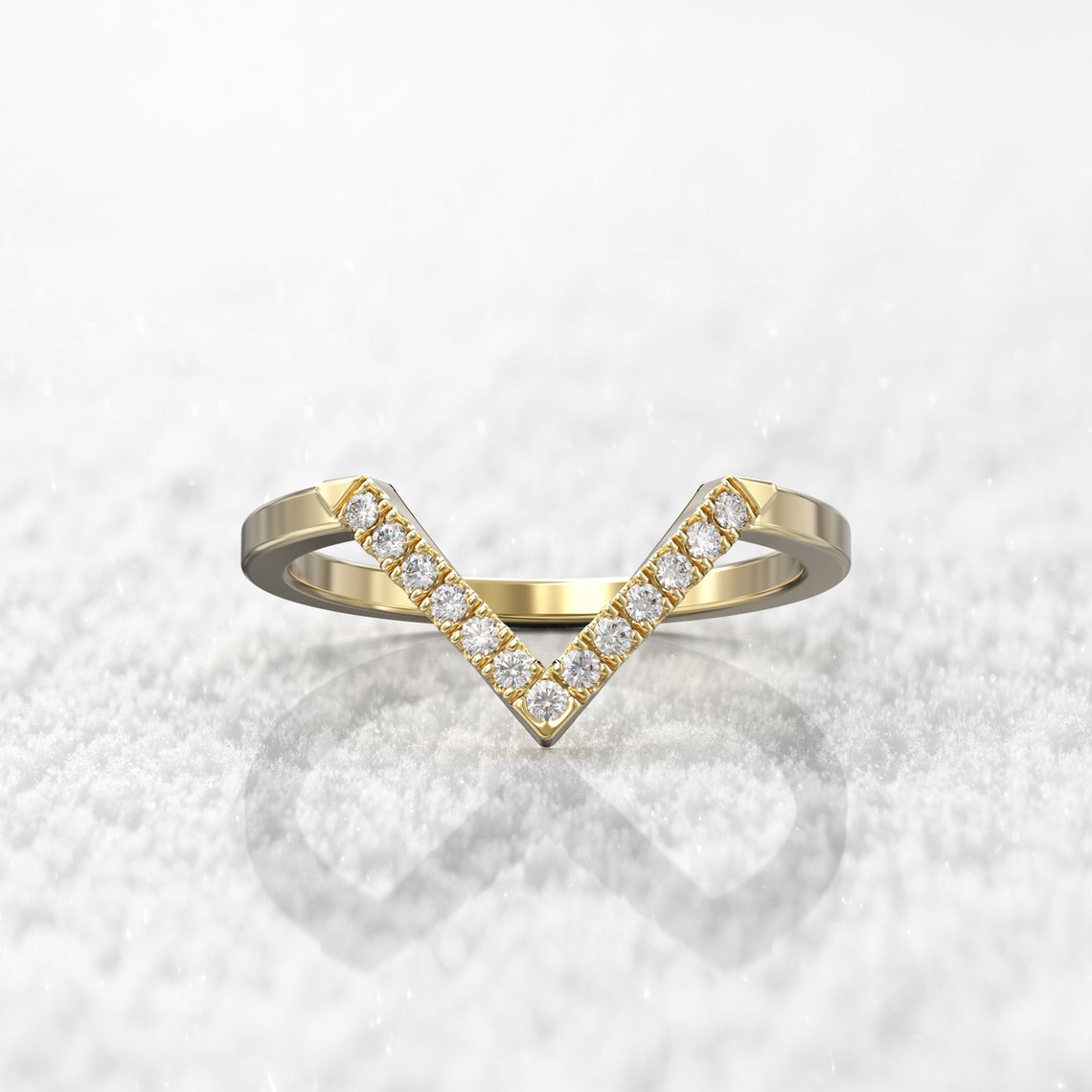 0.12 TCW Round Moissanite V Shape Wedding Band
