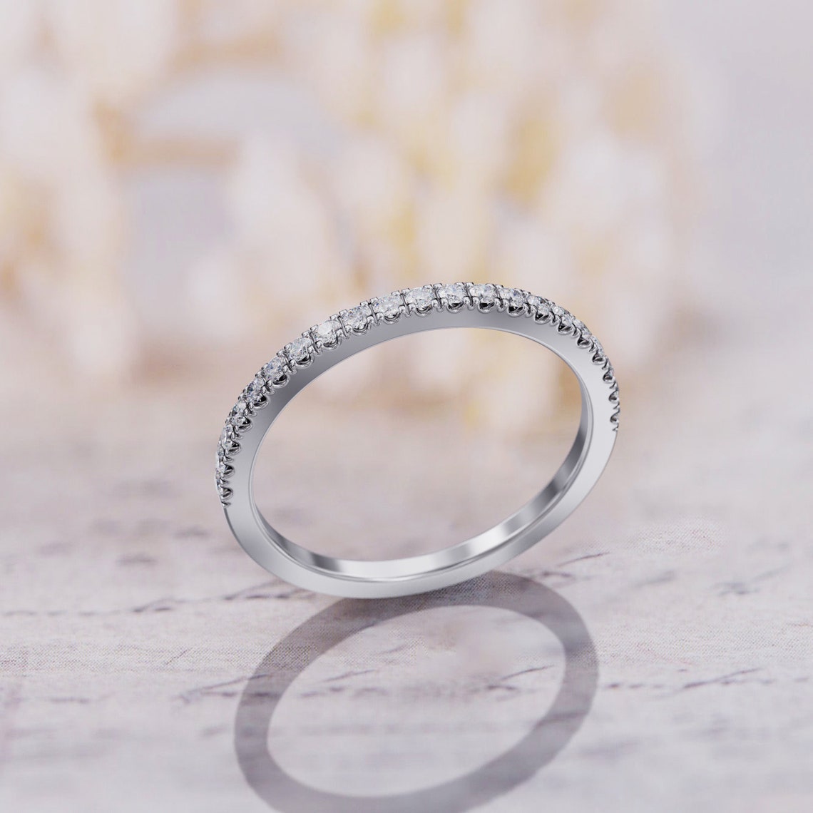 0.40 TCW Round Moissanite Half Eternity Wedding Band