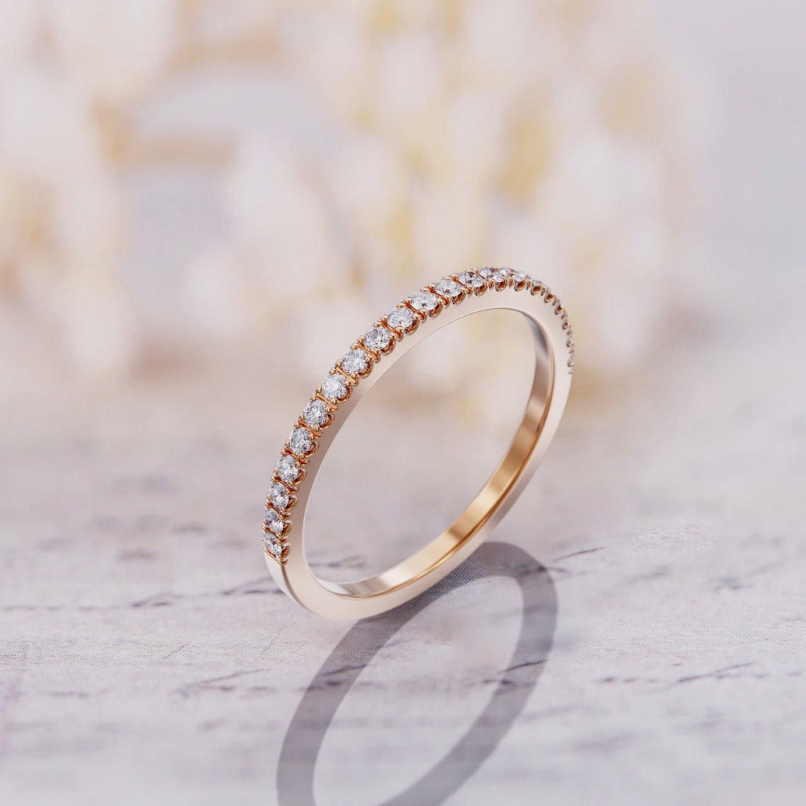 0.40 TCW Round Moissanite Half Eternity Wedding Band