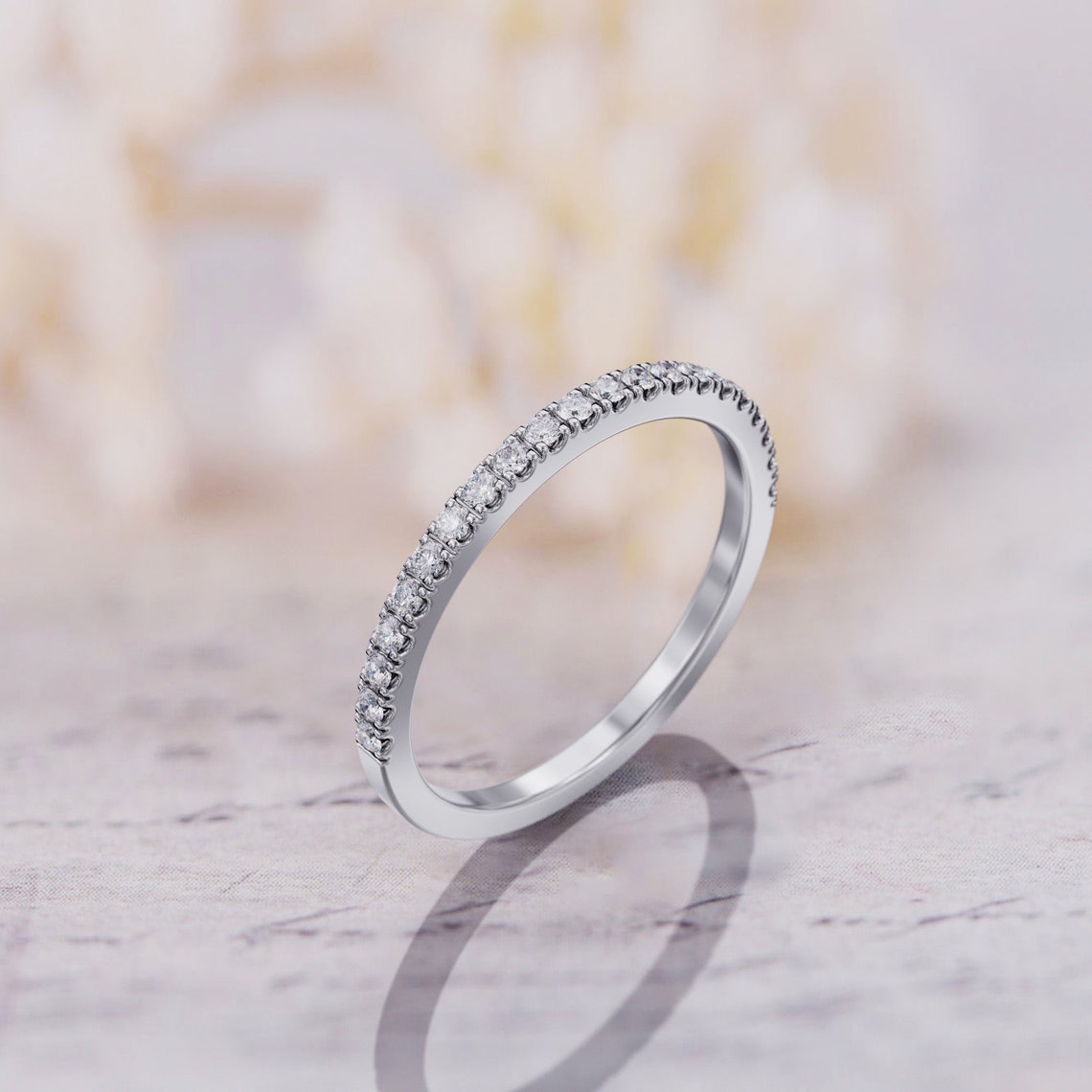 0.40 TCW Round Moissanite Half Eternity Wedding Band