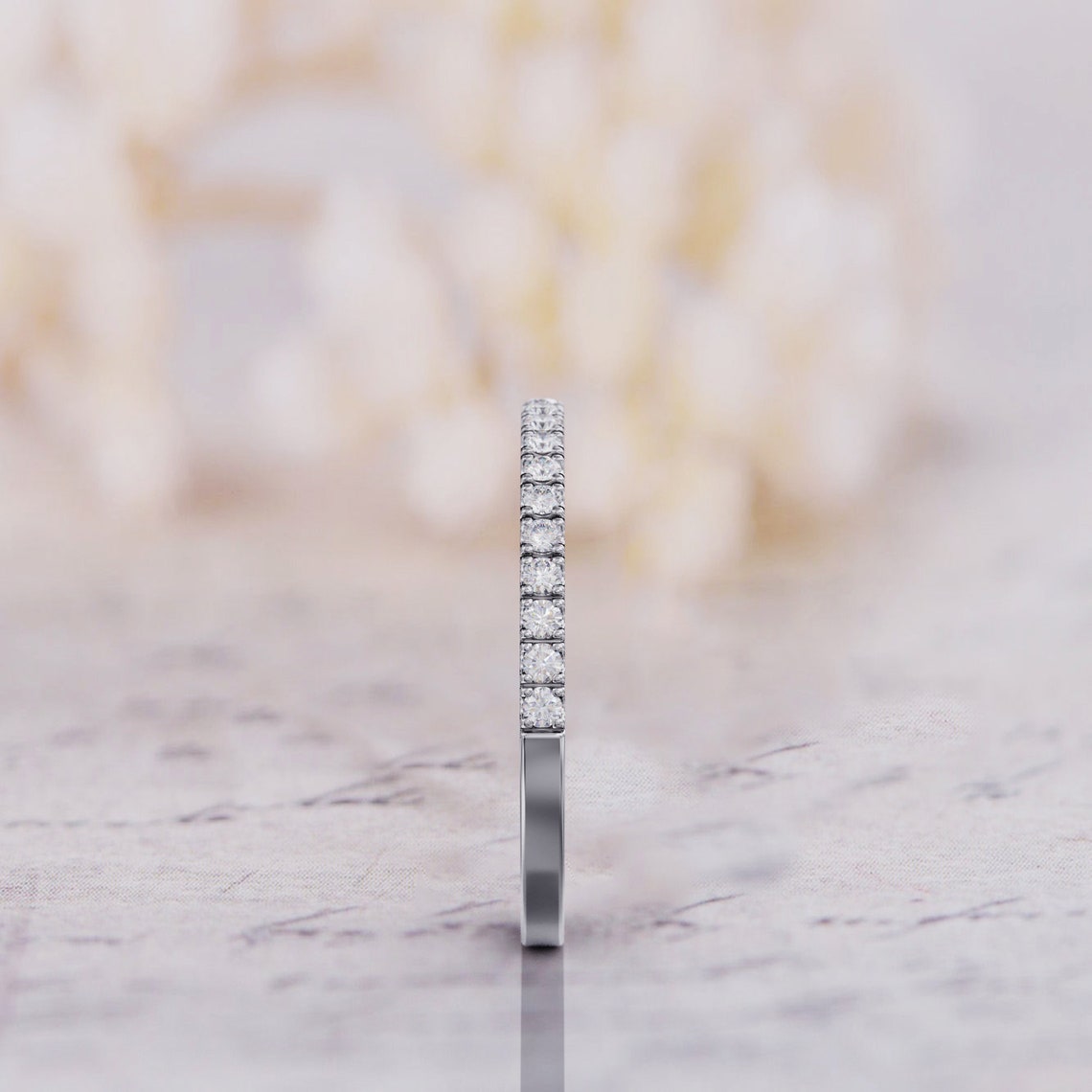 0.40 TCW Round Moissanite Half Eternity Wedding Band