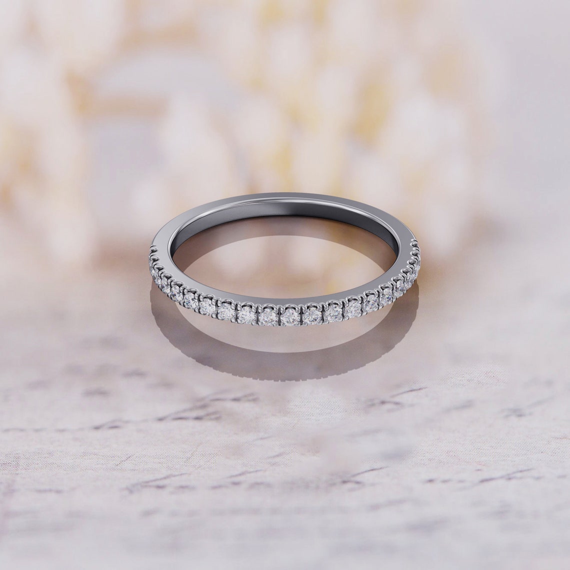 0.40 TCW Round Moissanite Half Eternity Wedding Band