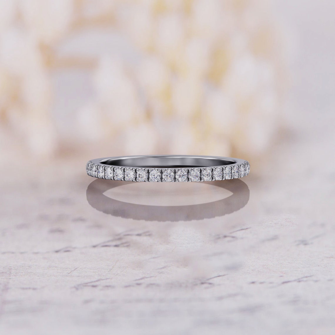 0.40 TCW Round Moissanite Half Eternity Wedding Band